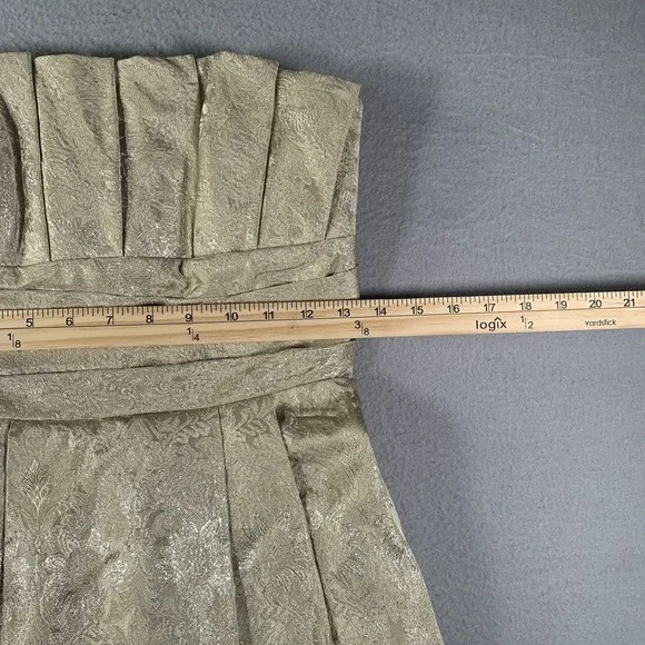 Priscilla Of Boston, Gold Metallic Strapless Formal Back Zip Mini Dress Size 6 - Picture 8 of 10